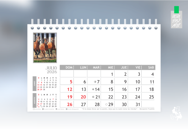 JULIO TIRO CALENDARIO ANILLADO ACTUALIZADO 2026