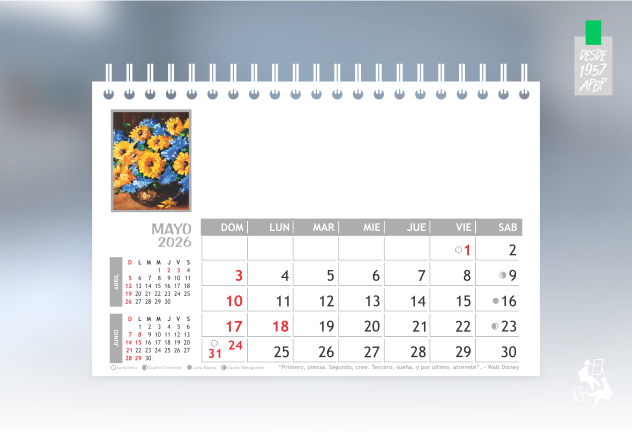 MAYO TIRO CALENDARIO ANILLADO ACTUALIZADO 2026